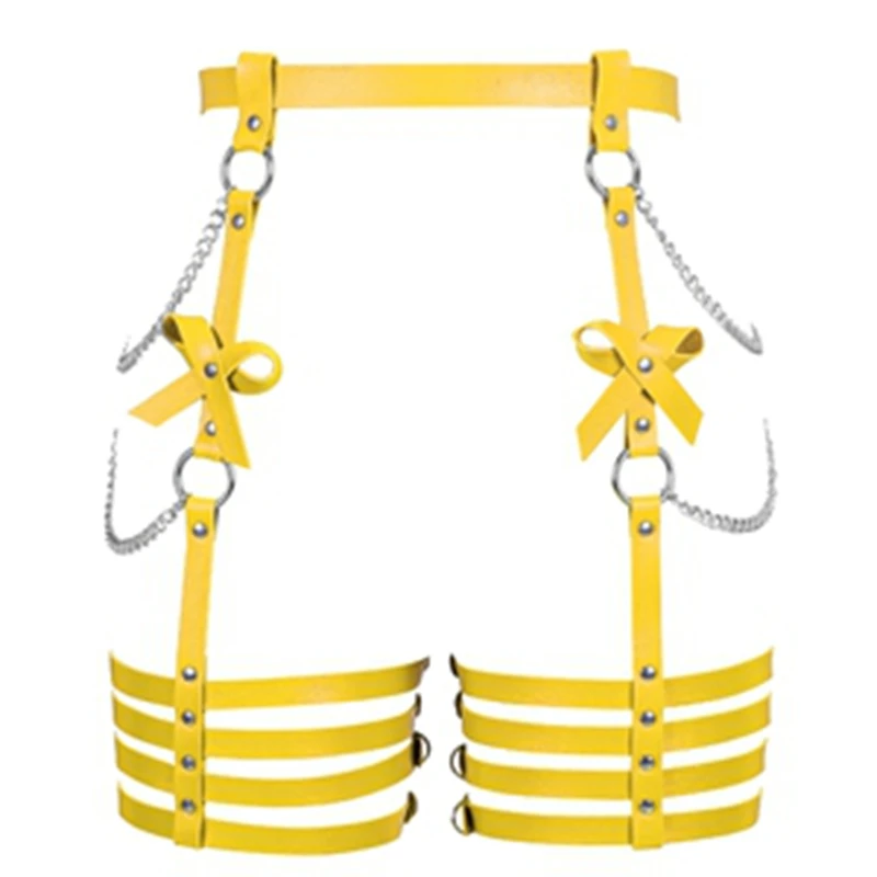 Women Leather  Lingerie Body Harness High Quality Leg Garter Belt Strap Adjustable Lingerie Belt High Garter with Chain