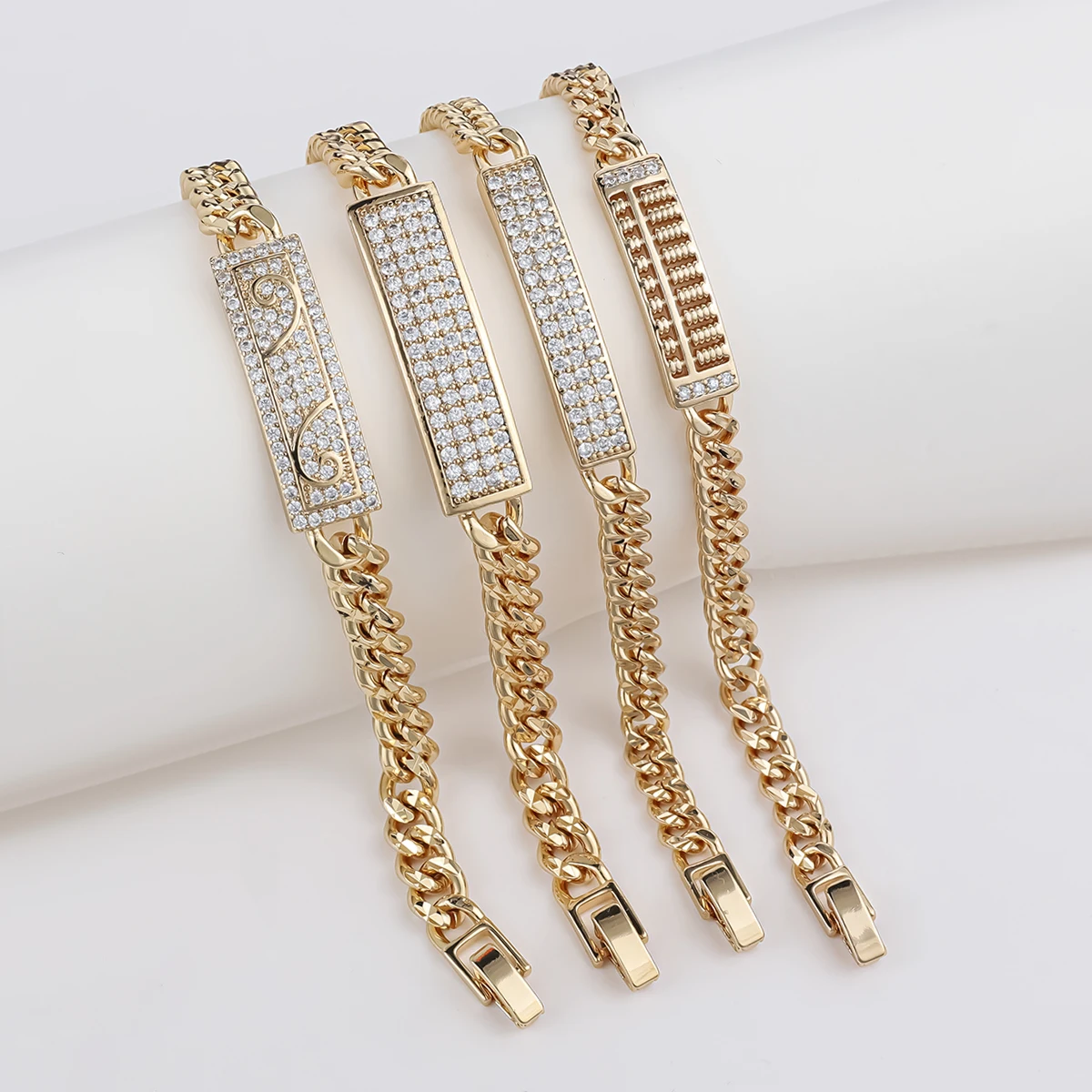 CM YIM luxury pulsera oro para hombres cuban link figaro chain 18 gold plated zircon charm bracelet mens women