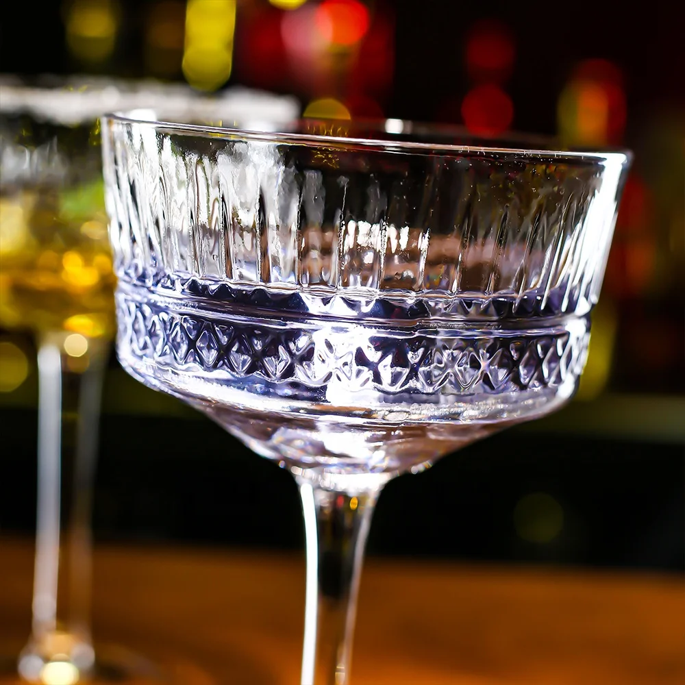 Vintage Coupe Glasses Long Stem Embossed Texture Martini Glass Cup Cocktail Glasses Goblet