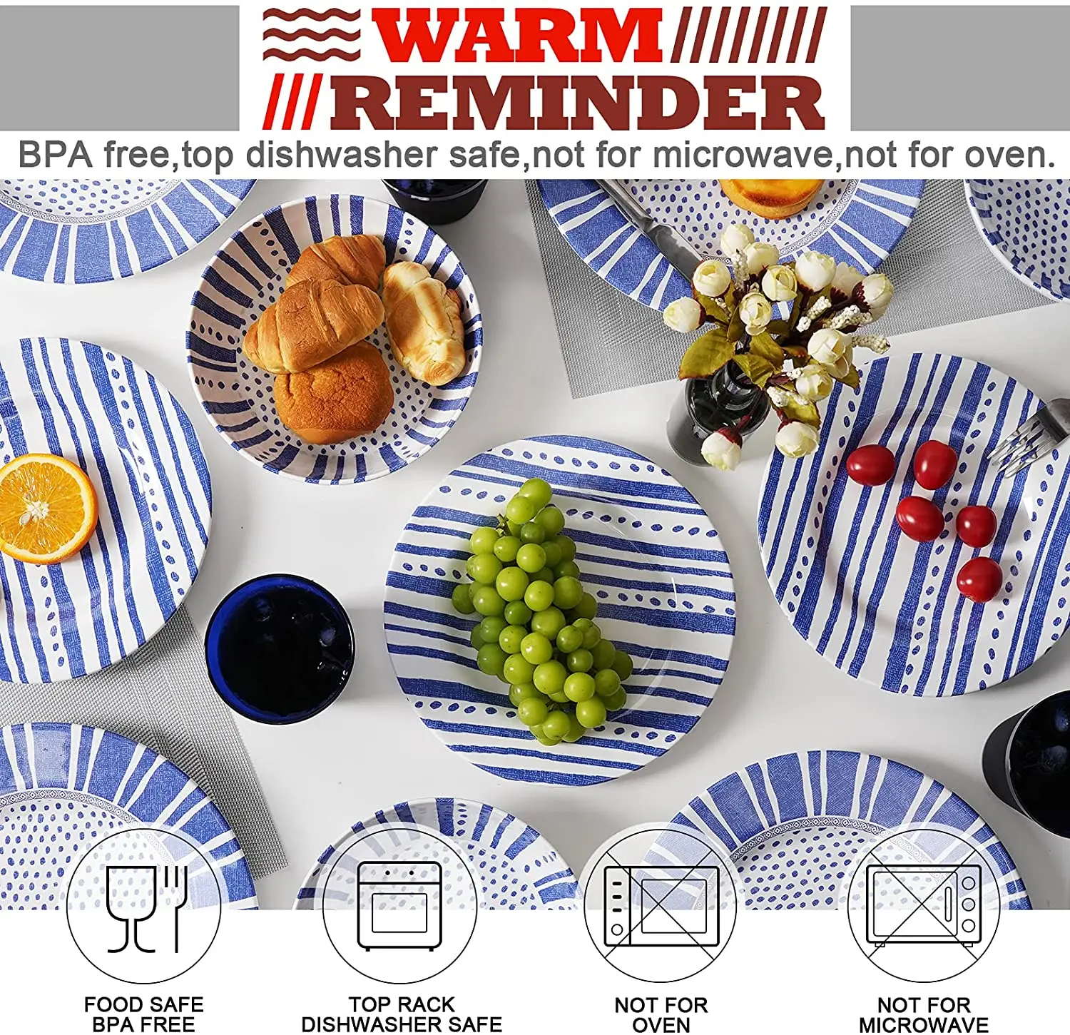 Customized light weight and unbreakable  Melamine   Camping Dishes Set with Dinner Plates and Salad Plates and Cups and Bowl