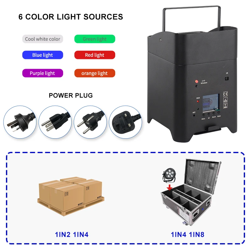 Factory direct sale battery powered RGBWA+UV 6 in 1 battery square wireless LED light charging light