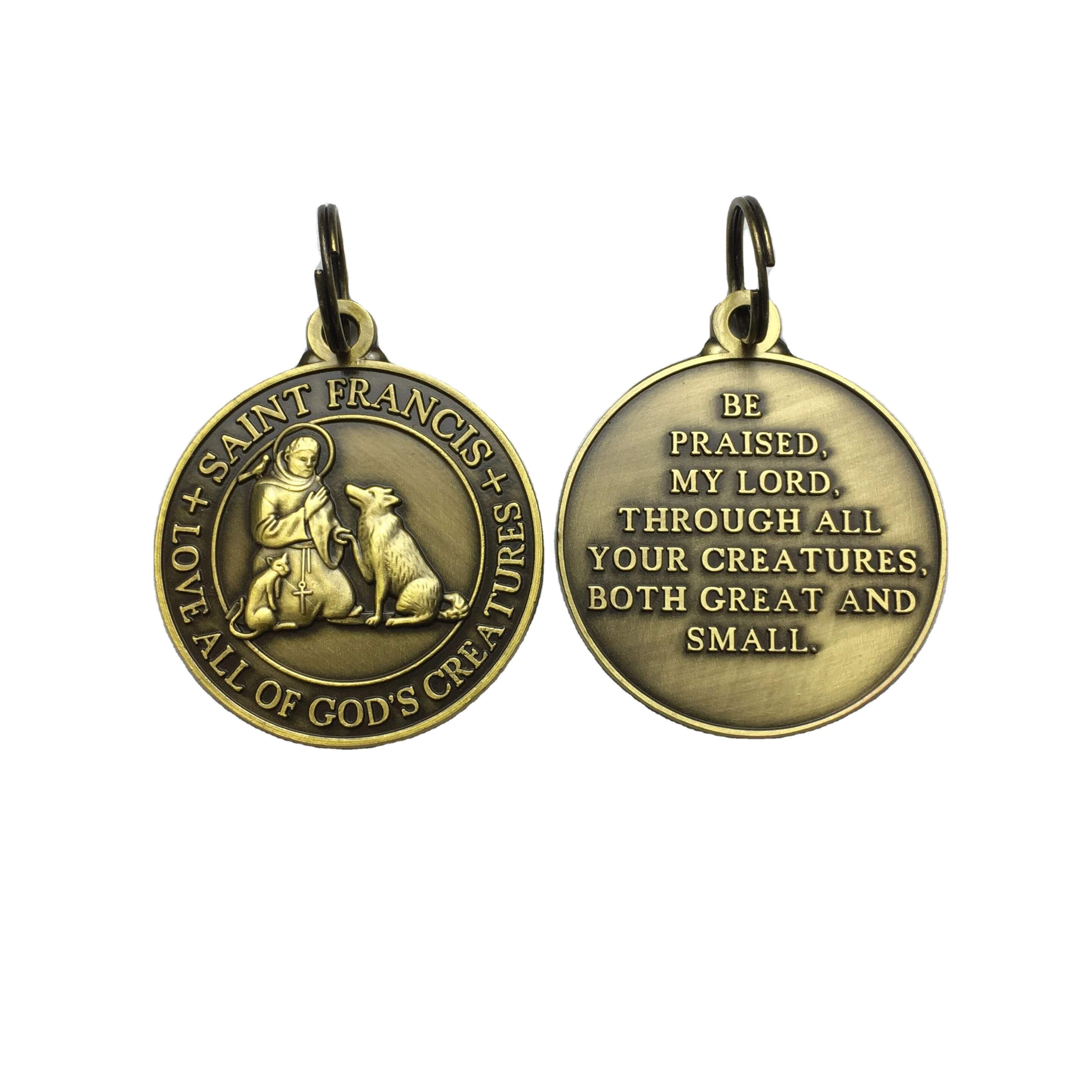 Saint Francis metal dog tag with bless and protect my pet logo