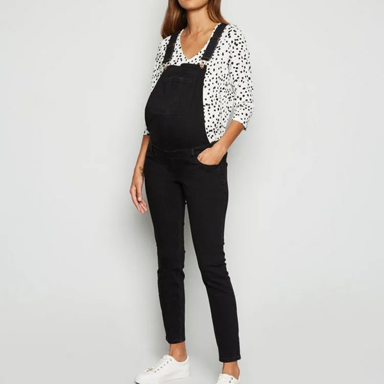 Custom Maternity Black Denim Skinny Dungarees jeans woman