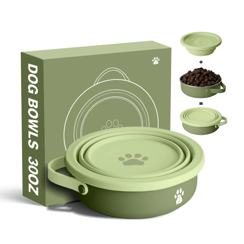 2024 New Design 32oz Dog Food Bowl with Detachable Water Bowl, 2 in 1 Design Pet Feeding Dish, Stainless Steel Dog Feeder