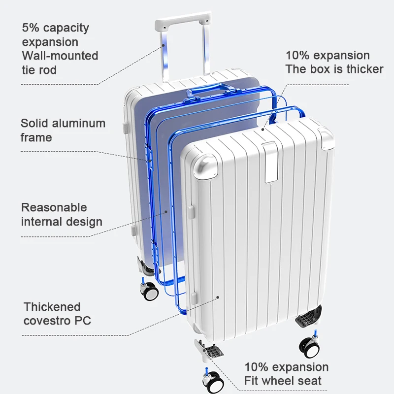 Hanke PC carry-ons suitcase aluminum frame luggage bag 20 24 26 28 inch luggage sets 3 pieces