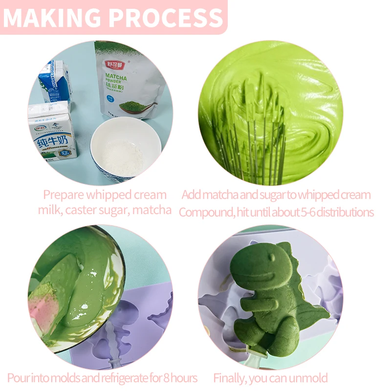 DUMO Cute Cartoon Popsicle Molds Silicone Ice Cream Mold Dinosaur Novel Animal Pop Mould Maker Custom Pattern