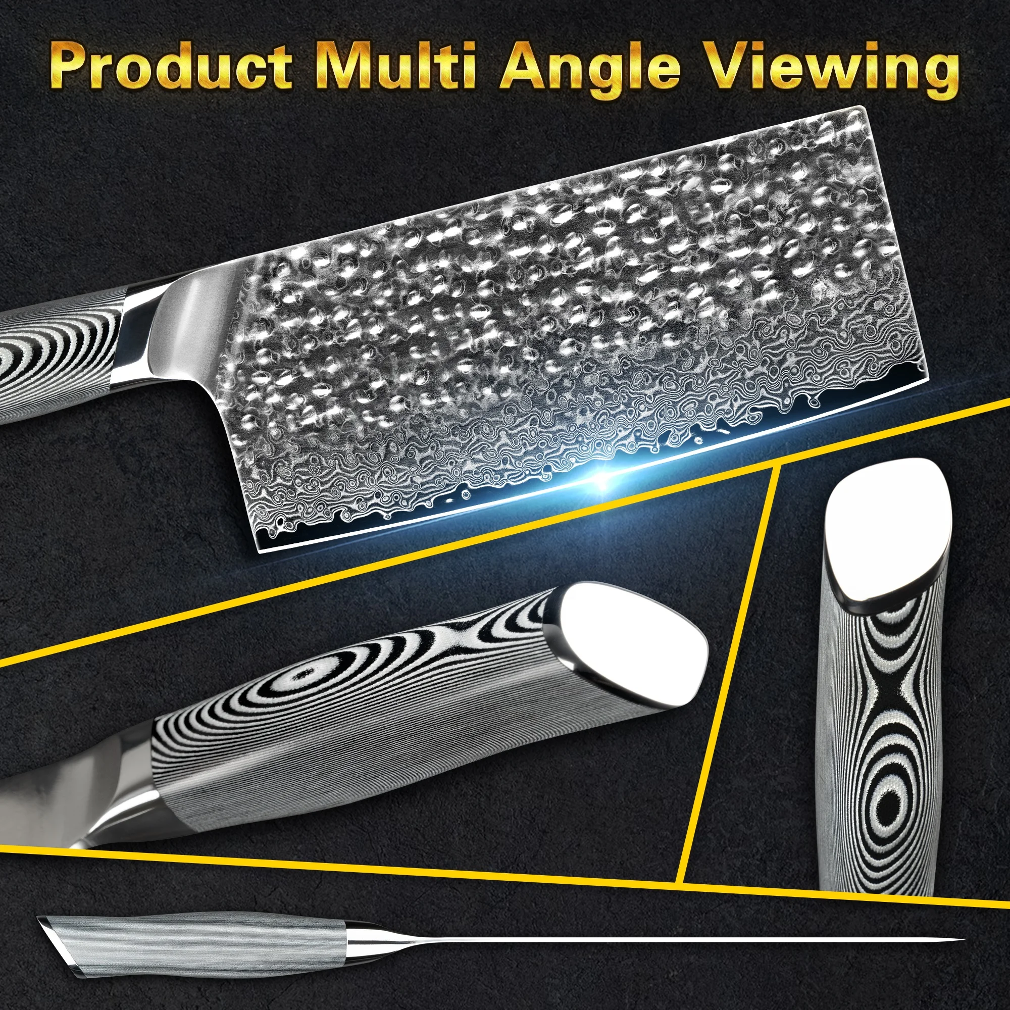 Grey G10 Handle 67 layer vg10 damascus steel chef knives chinese cleaver kitchen chopper knife with Hammered Pattern Blade