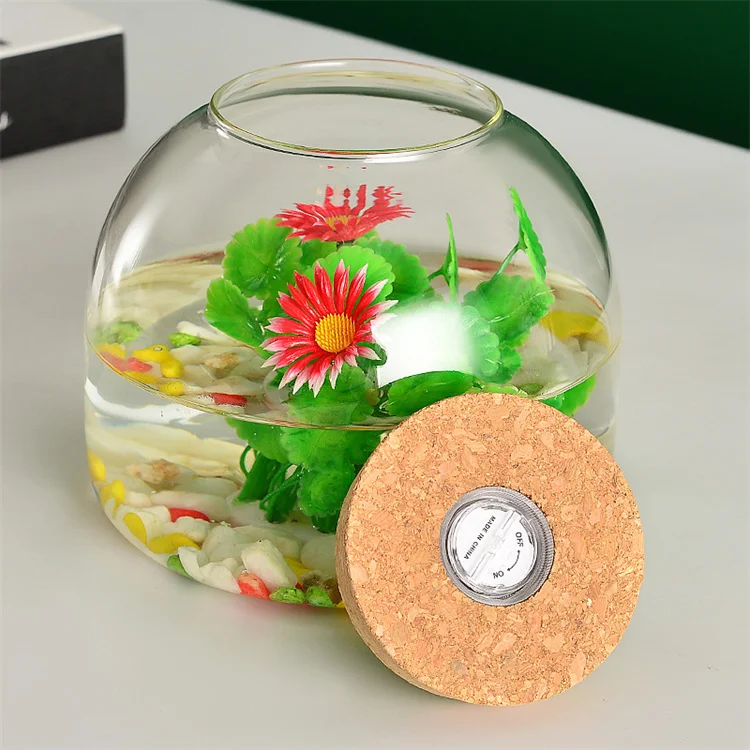 Wholesale Office Decor Handmade Glass Plant Terrarium Glass Jar Unique Clear Glass Vase With Cork Lid And LED
