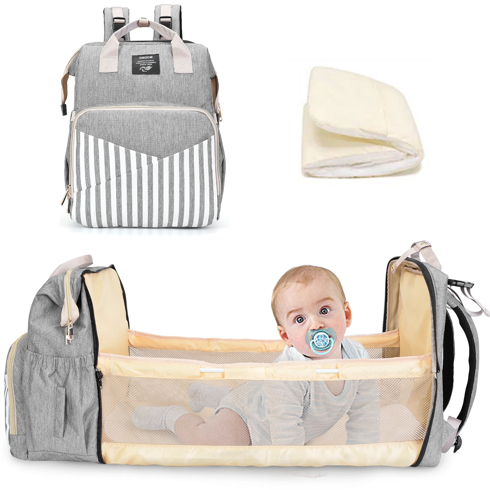 
OSOCE M12-2 Multi function Waterproof for ladies women caden manufacturer diaper bags Backpack with baby bed changing station 