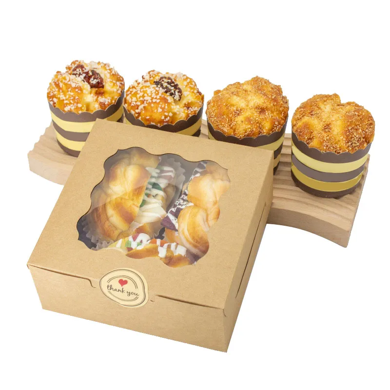 Custom recycle kraft paper cake box for bakery cake cupcake packaging with plastic clear windows