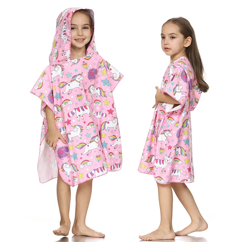 
China wholesale quick dry polyster kids beach towel hooded poncho towel kids with custom logo 