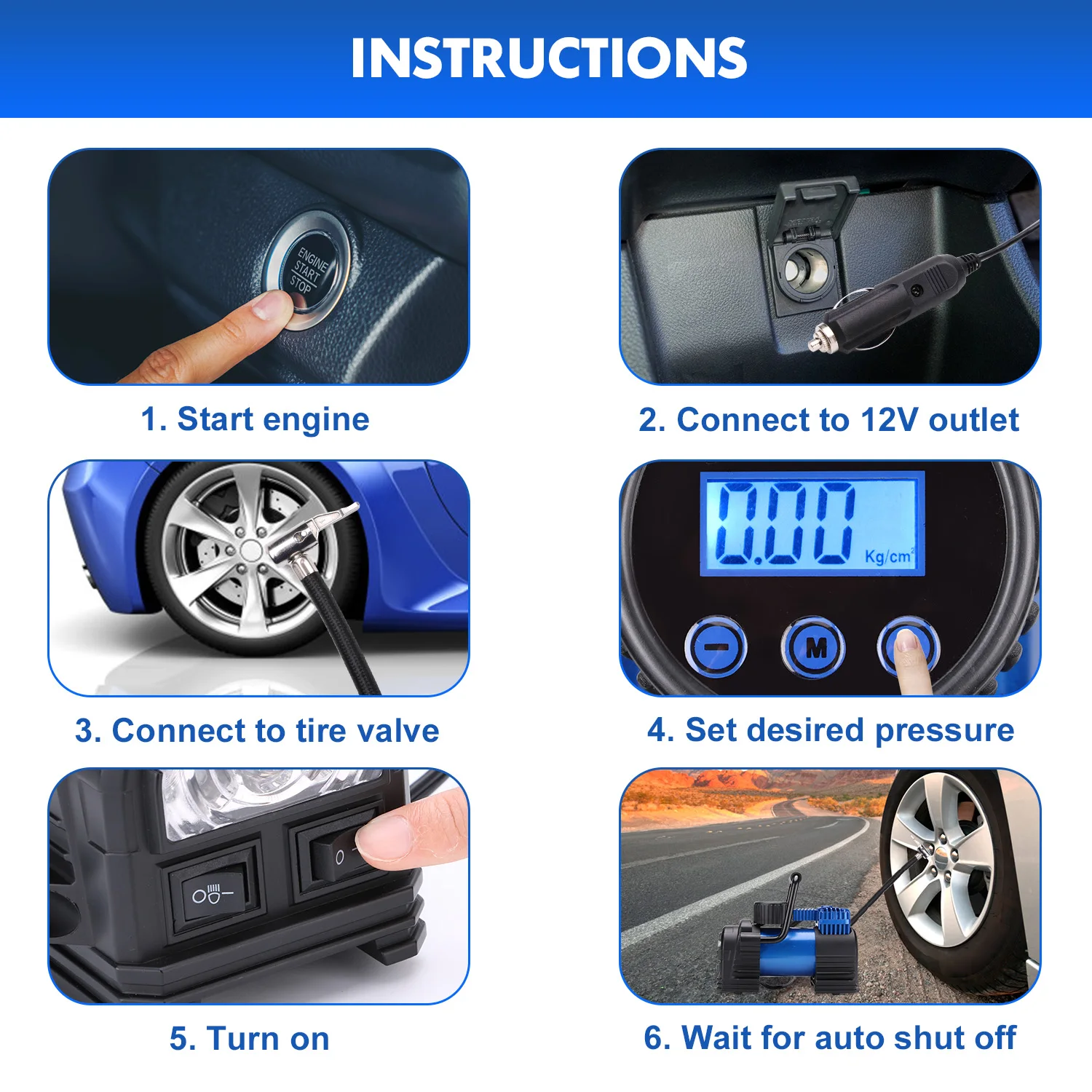 2022 new fashion multifunctional hot sale 150psi auto portable mini dc 12v tire inflator for car bike motorcycle