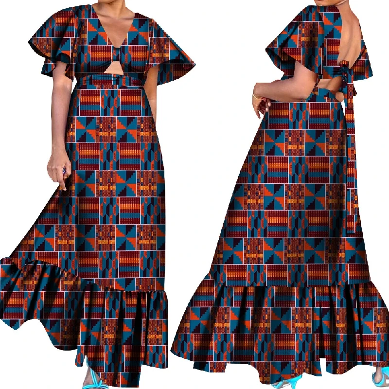 2022 modern dashiki african thailand evening short sleeve hollowed-out hem designs ladies plus size  floor length