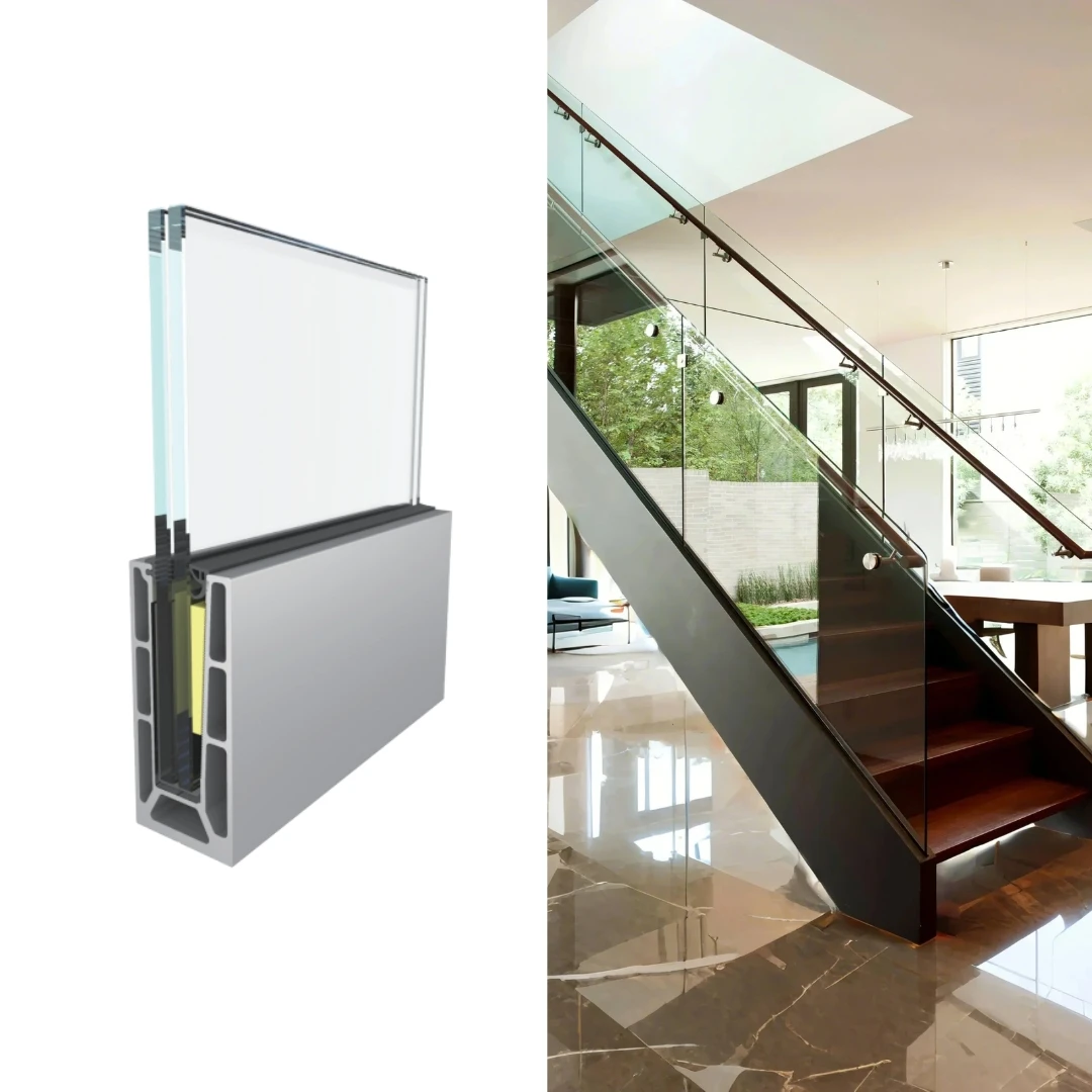 Garde-corps en verre intérieur sur escalier Privacy Glass Balustrades Residential Aluminum U Channel Tempered Glass Fence