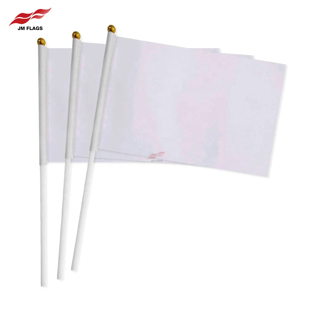 Wholesale Plain White Hand Flags Custom Printed 100% Polyester Solid Color White With Plastic Stick Flags