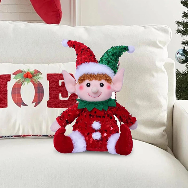U437 Hot Sale Christmas Elf Doll Plush Sitting Toys for Winter Holiday Party Festival Decor and Gifts Custom Plush Elf Doll