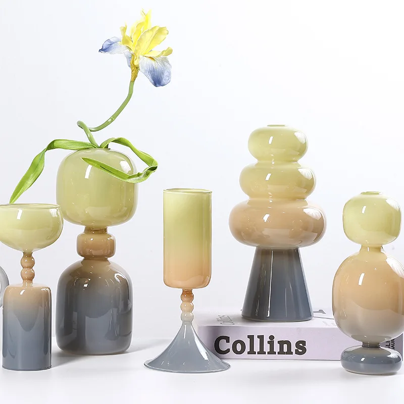 Morandi colored glass vase double layer Nordic ins candlestick aromatherapy bottle high borosilicate hydroponic glass vase