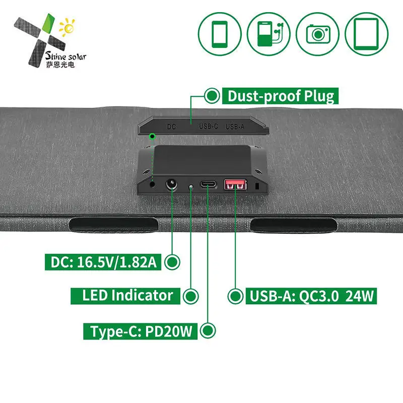 Waterproof  solar charger for electrical car 10W 15W 30W 40W 60W with 5V USB and DC output portable solar charger for cell phone