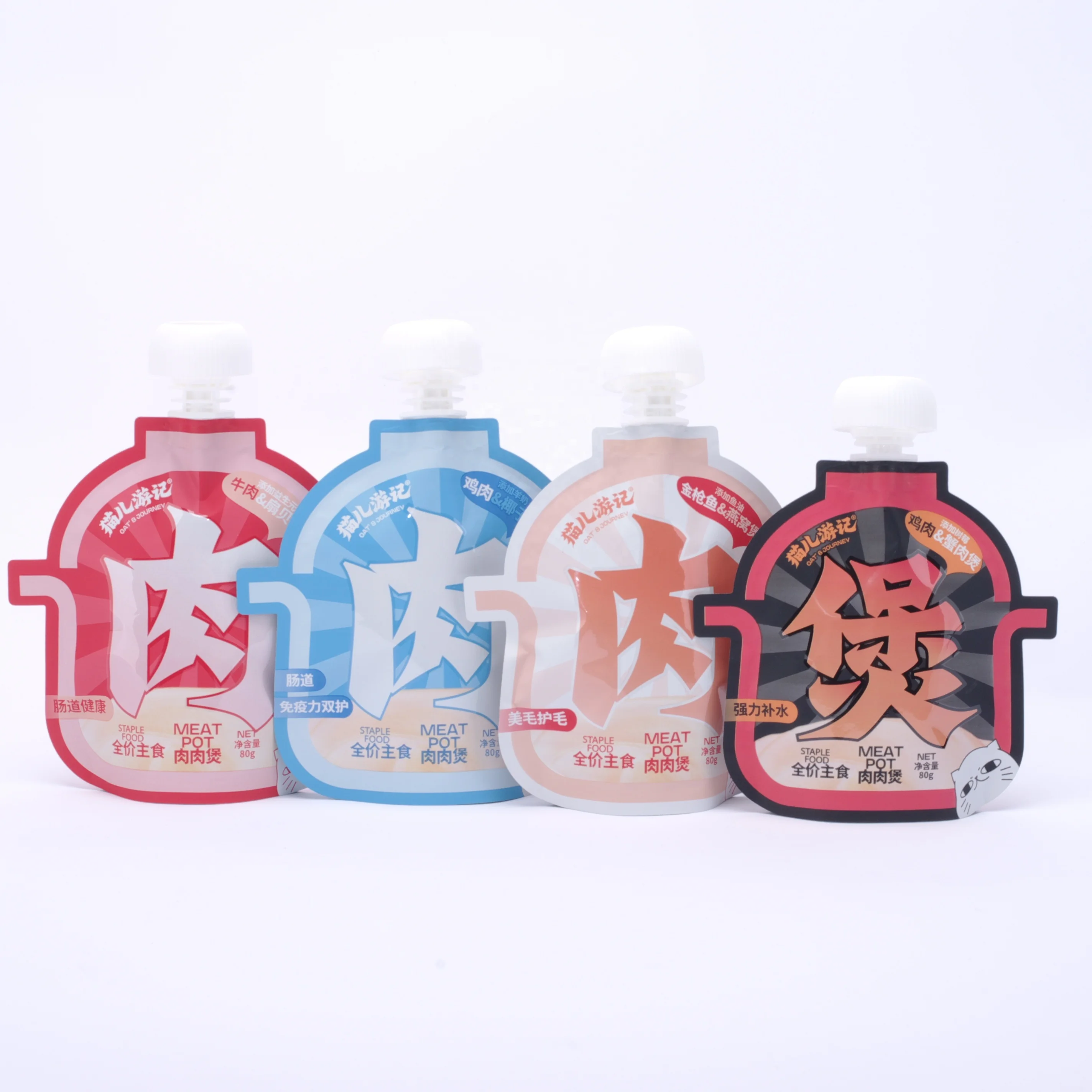 Pet food packaging sachet, custom-shaped aluminum foil barrier doypack high retort stand up spout pouch bag