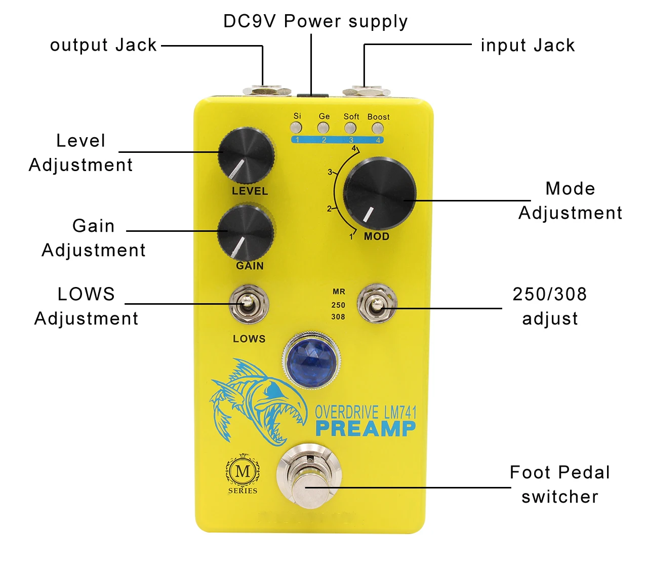 New Preamp Aluminum Alloy Guitar Effects Pedal Board Distortion Overdrive Electric Guitar Pedals 4 Modes Button for Guitar Bass