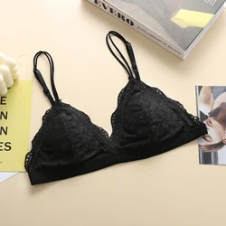 Girls Wireless Soft French Style Lace Padded Bra Women Seamless Thin Bralette Deep V Bra Underwear