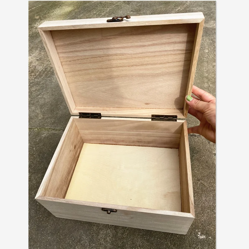 Custom Solid Paulownia Wood Craft Box Unfinished Wooden Gift Box with Lid