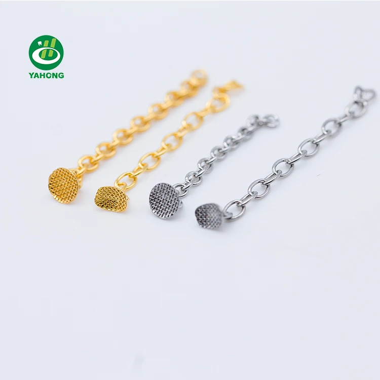 Dental Orthodontic Traction Chain Golden Round Metal Bracket Lingual Buttons Dentist Orthodontic