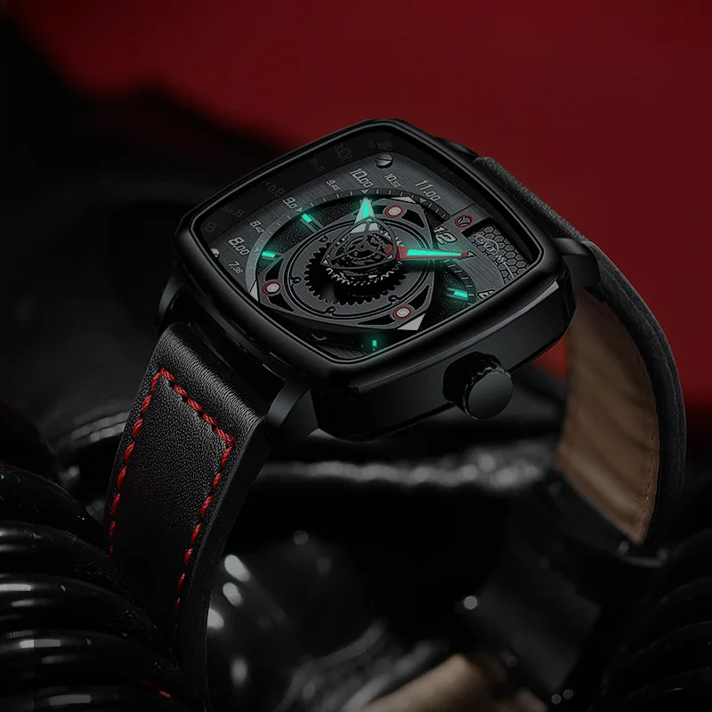 Rotor Engine Quartz Watches for Men Waterproof Sport Rotate Wheel Wristwatch Car Wheel Rim Hub Design Non-Mechanical Wristwatch