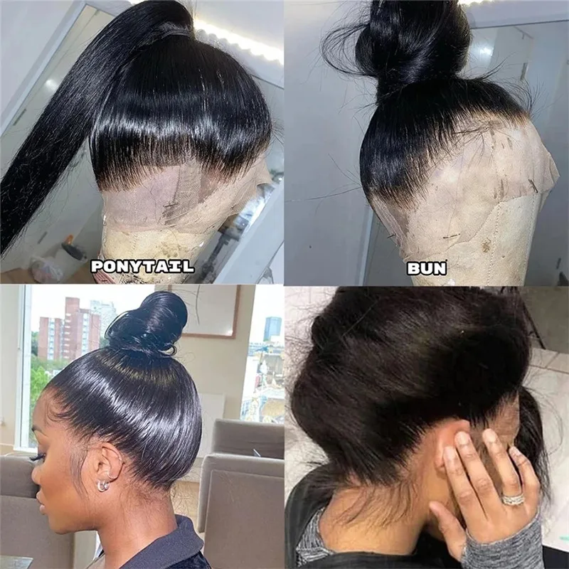 Wigs 360 Lace Frontal Wig All Around 360 Lace Wig Peruvian 100% Human Natural Swiss Silk Base Bone Straight Grade 12A Long Brown