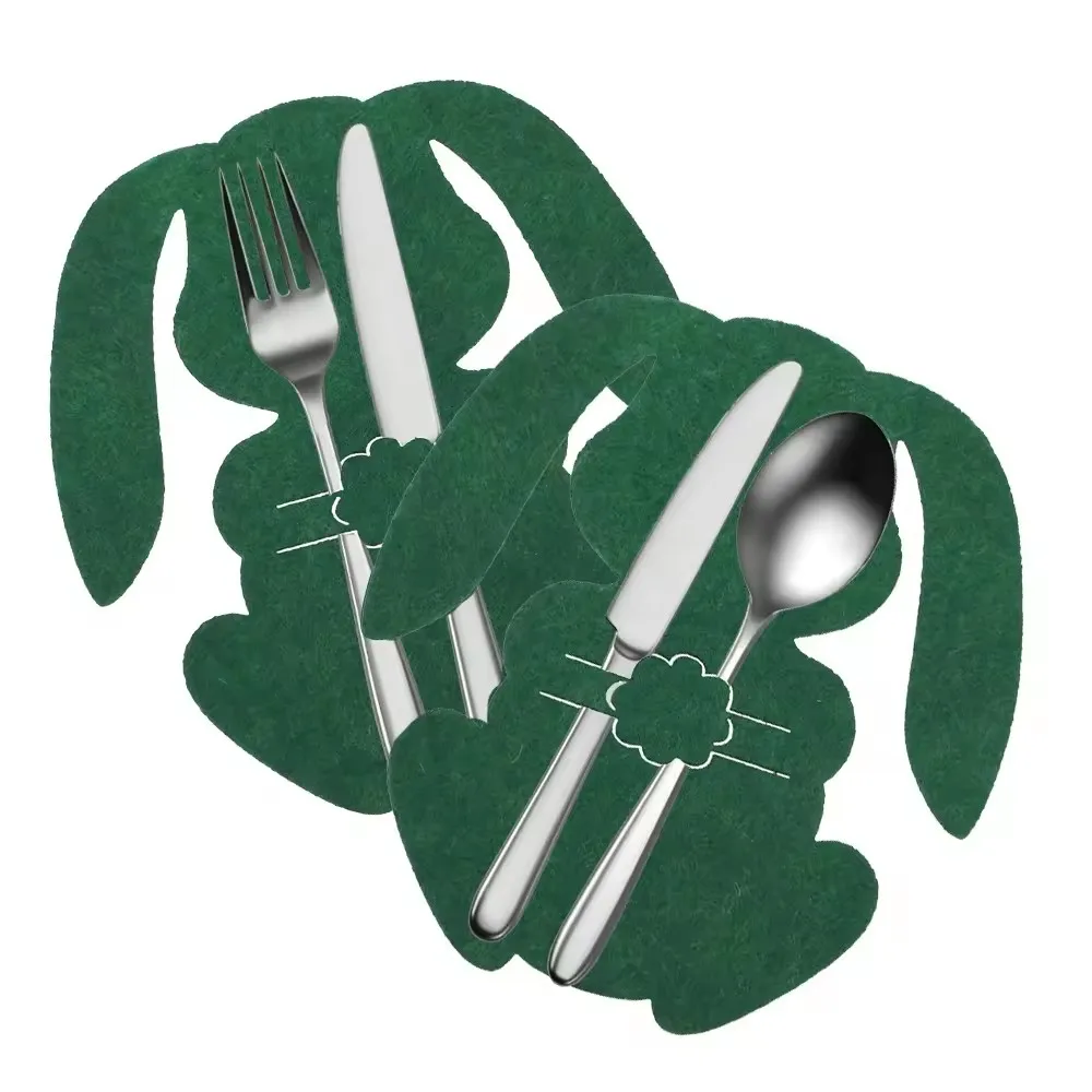 Dinner Dining Fork Knife Tableware Holder Felt Easter Bunny Cutlery Bag Rabbit Cutlery Bag Table Decoration