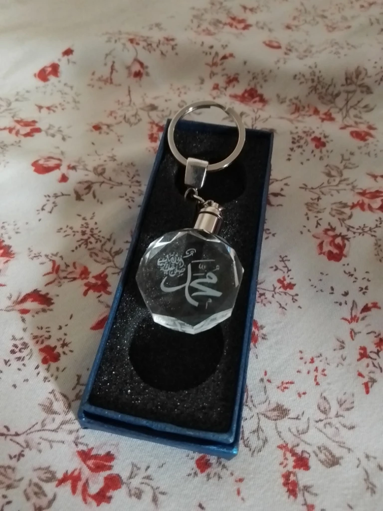 custom crystal photo heart 3d laser engraving led   muslim islamic crystal keychain