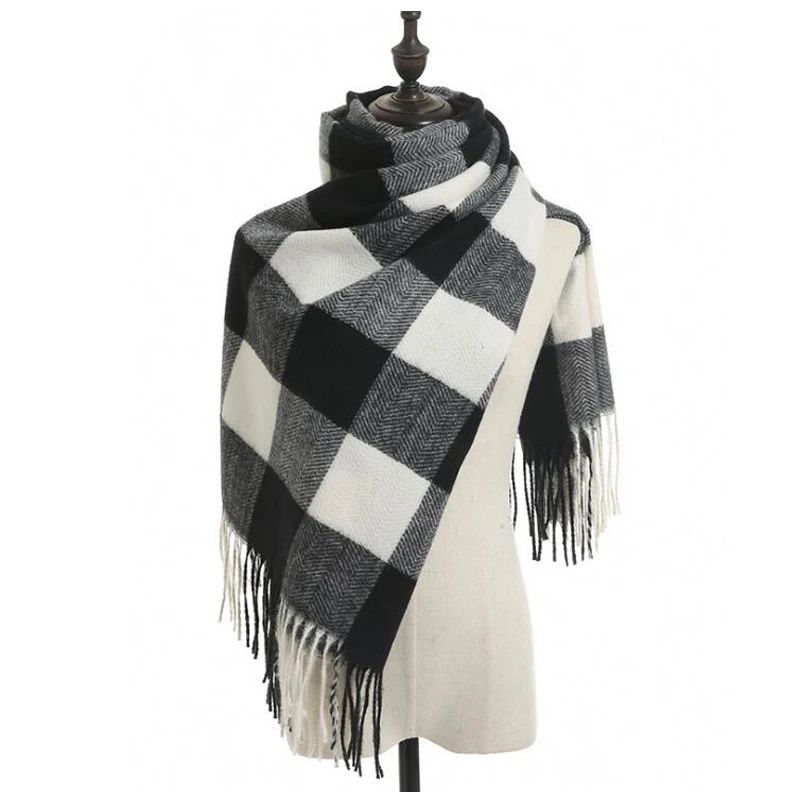 Оптовая продажа, имитация кашемира, клетчатый шарф, женский осенне-зимний шарф с кисточками, новый плотный теплый шейный платок, шарф