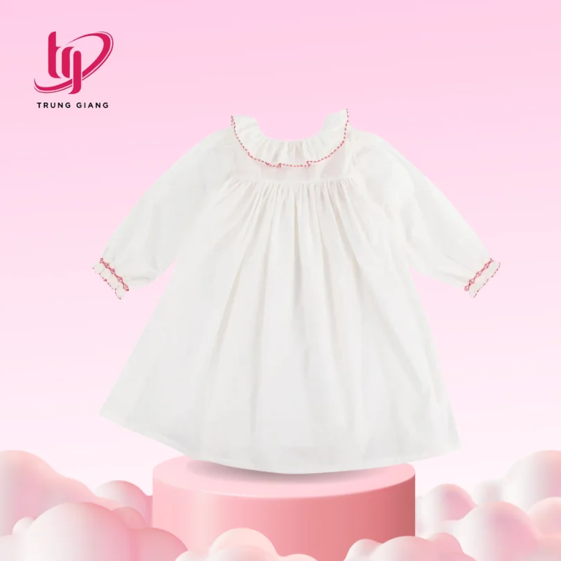 Trung Giang Smocked Children Clothing Smocked Dress Pajamas For Baby Girl 2M To 12Y Soft Cotton Customize Your Design