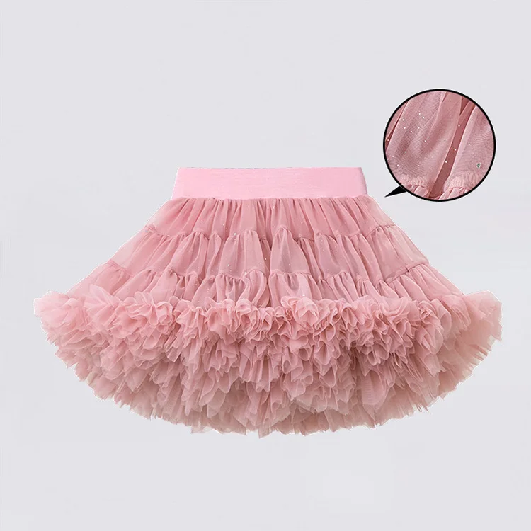 Tutu Skirts 2024 New Fashion Colorful Sequined Princess Pleated Nylon Mini Puffy Tulle Baby Girls for Children Customized Solid