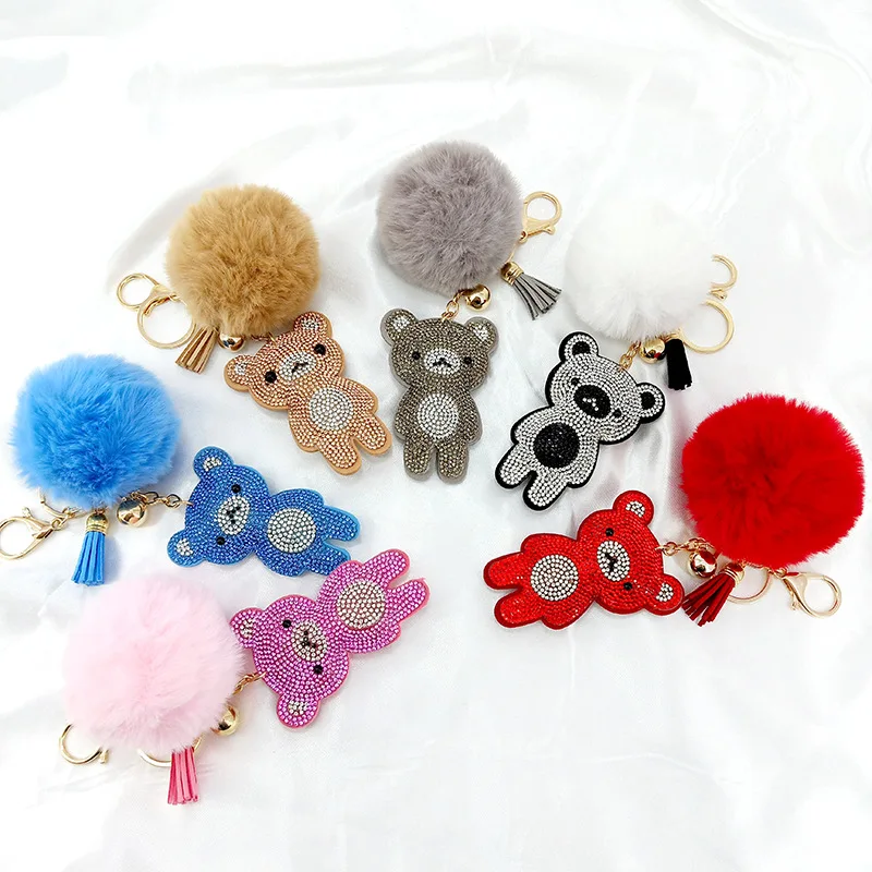 Factory wholesale bear shaped rhinestone keychain custom keychain