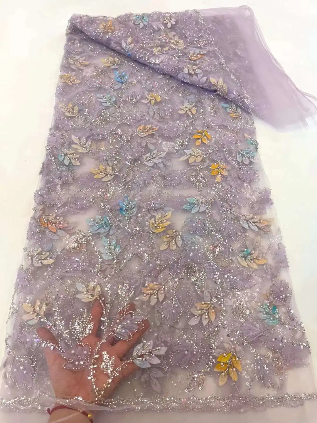 Dubai green sequin lace fabric