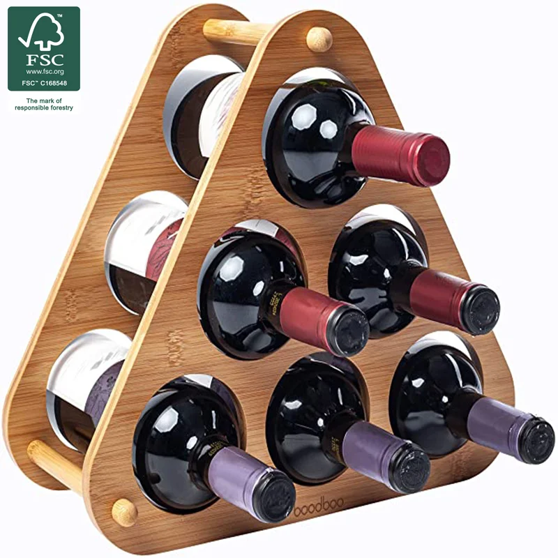 Бамбуковая Штабелируемая стойка для хранения вина, вмещает 6 бутылок-легкая и портативная стойка для винных бутылок-легко собираемая Винная стойка