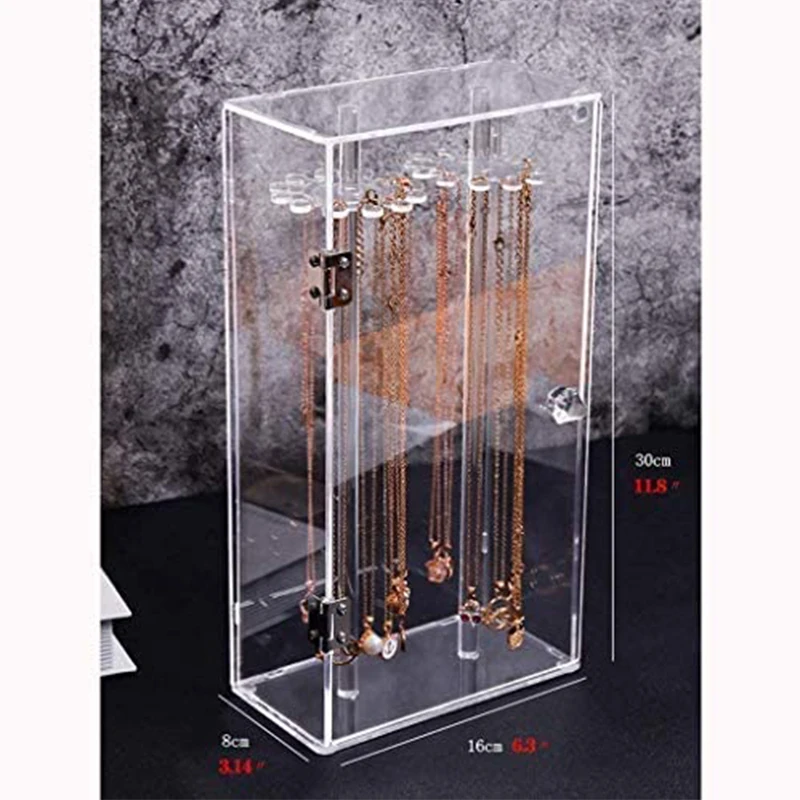 Custom clear acryilc Jewelry Display Rack acryilc Necklace display box With lock for Jewelry Necklace Display Shelf