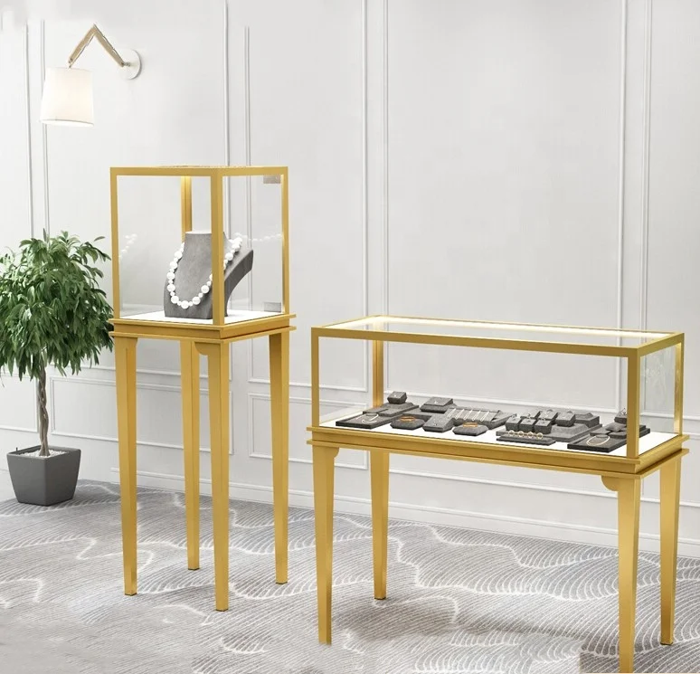 Jewelry Display Cabinet Customization Glass Showcase Tempered Glass Display Shelves Gold Shop Glass Counter Display Stand