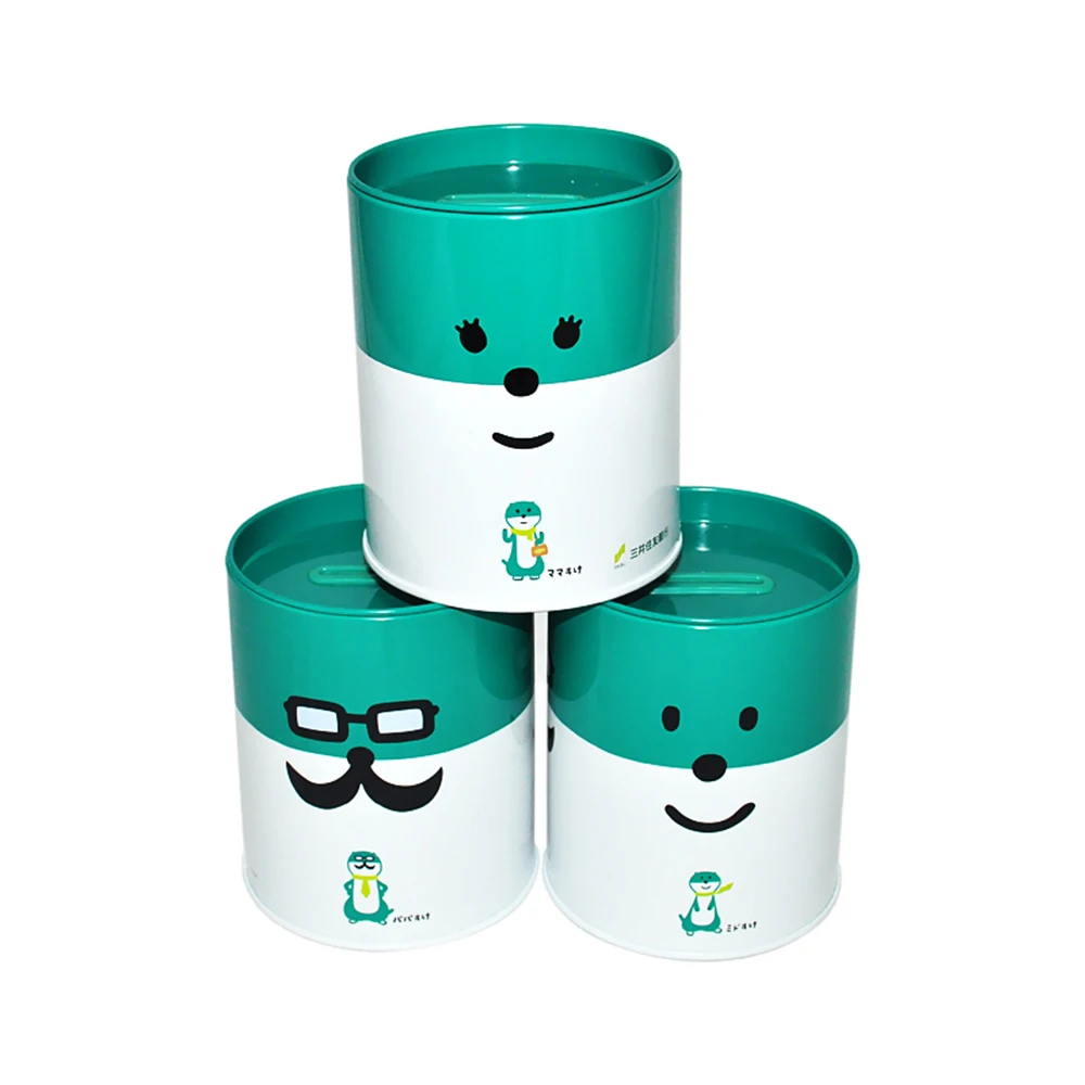 High quality cylinder shape metal piggy bank tin can money coin saving tin can for kids
