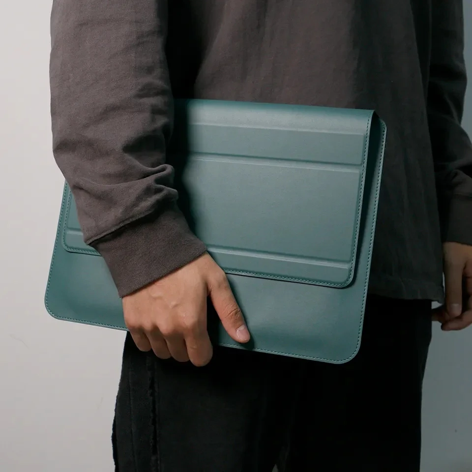 Best Sale Pu Leather Bag Power Case Cable Tie Laptop Bag For Women Men Stand Notebook Sleeve Bag For Macbook Air Pro m1 Case