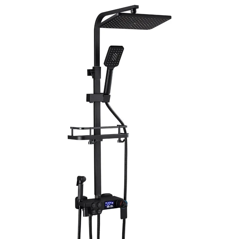 Factory wholesale golden brass bathroom shower faucet with digital display bath and hand shower spout faucet