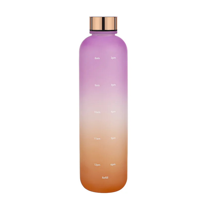 Multicolour 1 Liter Water Bottle 1000ml Transparent Plastic Water Bottle With Gradient Color Sport Water Bottle With Time Marker