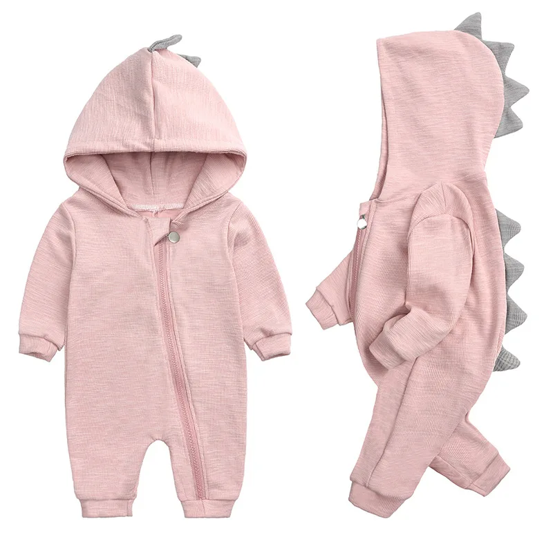 Cute style halloween dinosaur hooded baby romper jumpsuit clothes long sleeve solid baby costume newborn outfit