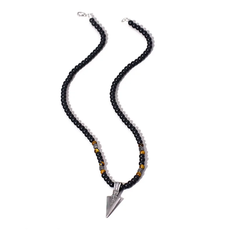 New Design Magnet Diamond-Shaped Column Triangle Pendant Natural Stone Round Beads Punk Necklace Men Jewelry Wholesale Gift