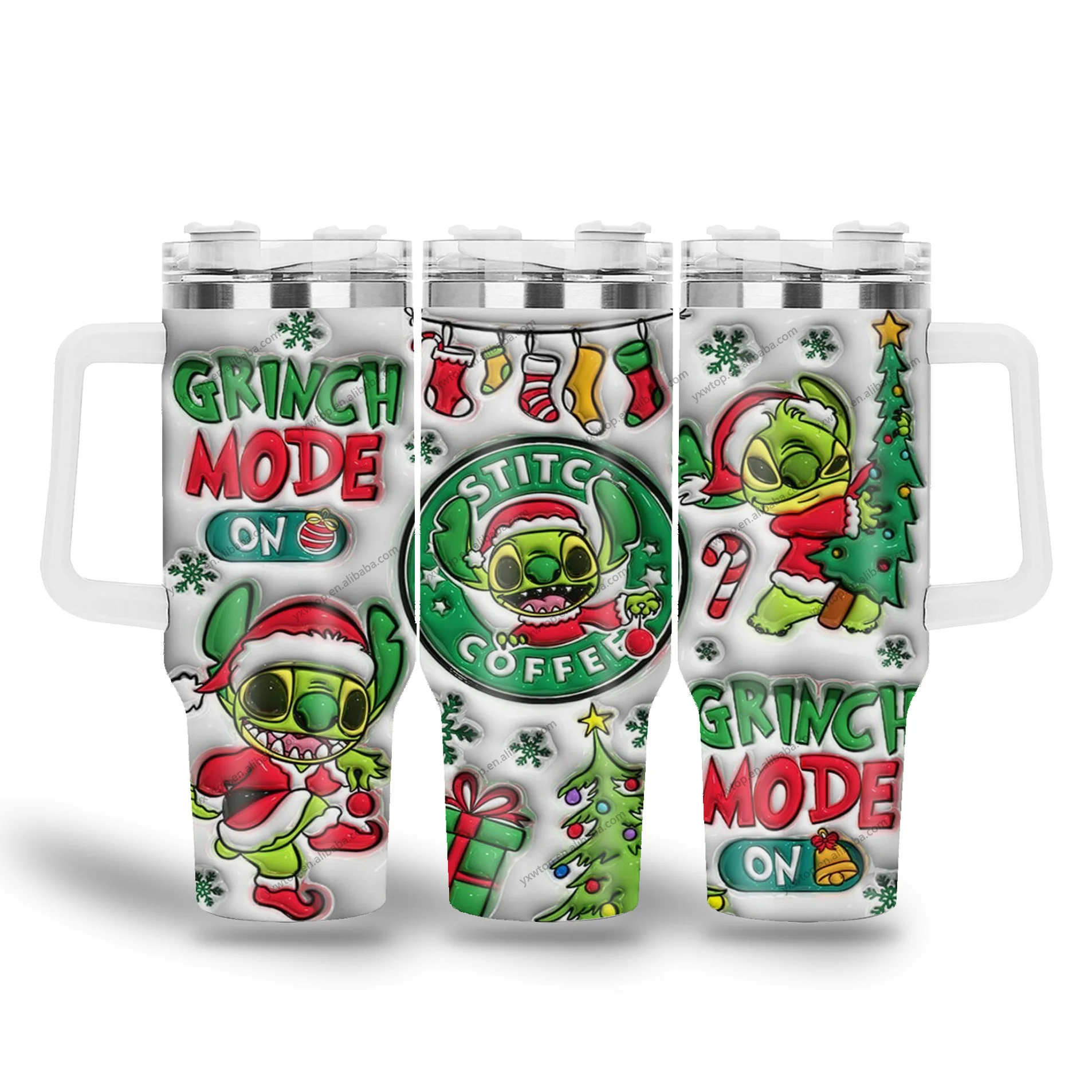 custom 3d Inflation Grin Christmas Cartoon stitch  character Stainless Steel 40oz Vacuum Insulated flask Tumbler with straws