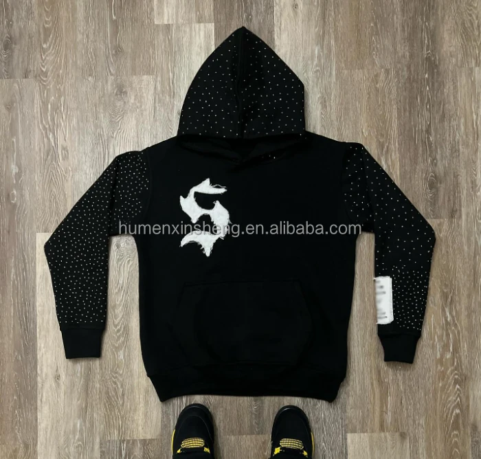 Manufacturers clothing custom distress embroidery 450 500 gsm 100% cotton terry fleece rhinestone cropped hoodie men