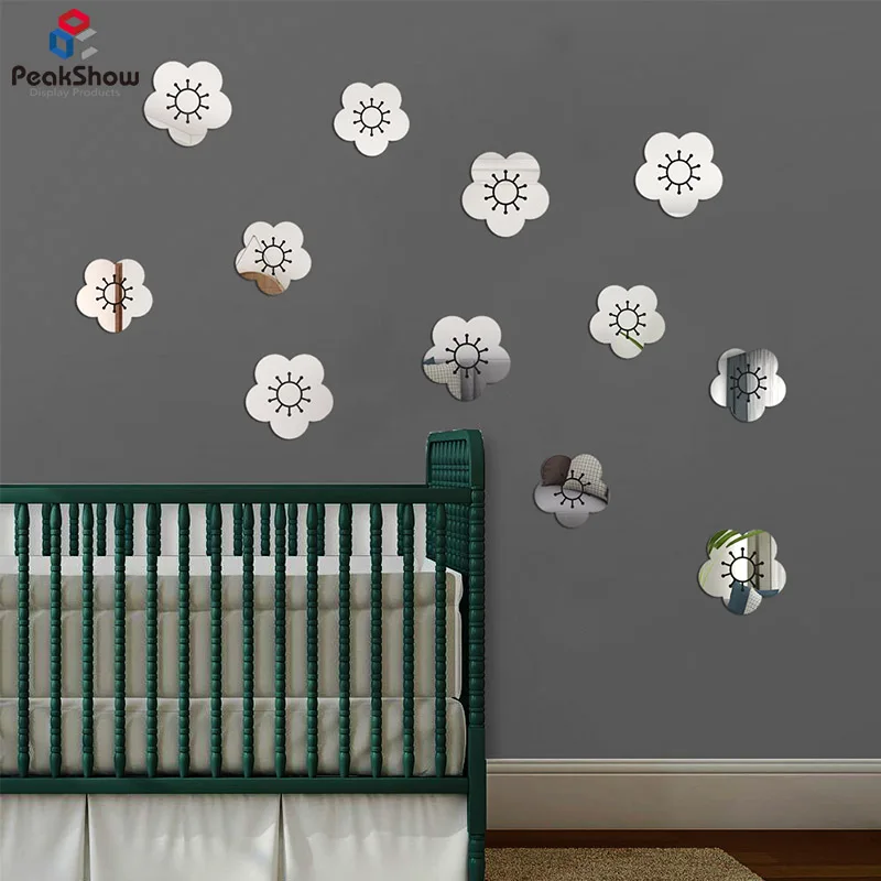 Peakshow bulk price 3mm One-way Acrylic Self Adhesive Acrylic Plastic Glass Mirror Sheet Flowers Design Decorative Wall Mirrors