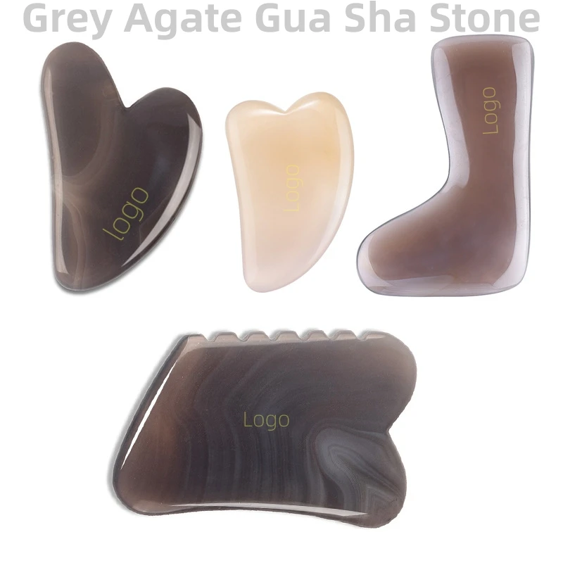 Luma Grey Agate Gua Sha Stone 100% Natural Grey Guasha Jade Custom Logo Scraping Tool Set Face Gua Sha Comb Beauty