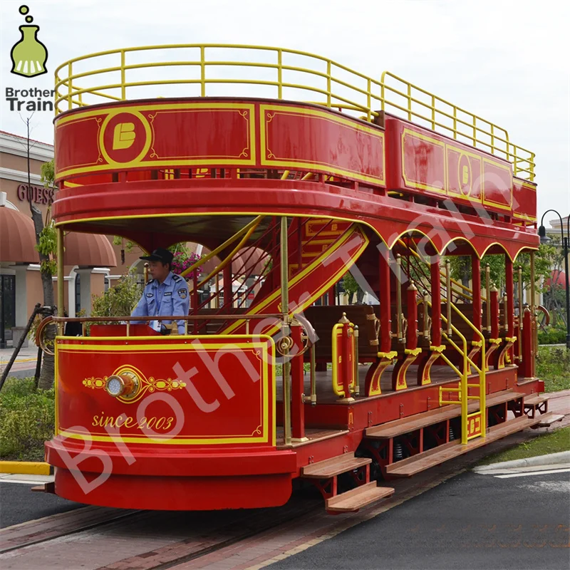 Двухэтажная электрическая тележка с аккумулятором гусеничный трамвай Электрический бездорожный поезд электропарк развлечений для туризма